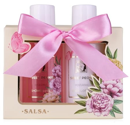 Accentra - Set doccia da donna, set regalo SWEET PEONY in bella confezione regalo – 2 pezzi con gel doccia e lozione per il corpo – Set regalo benessere per San Valentino, festa della mamma e Natale