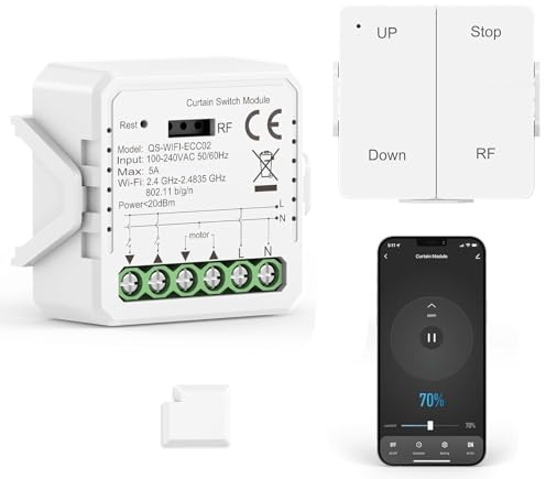Interruttore Tapparelle WiFi con Telecomando RF, Modulo Interruttore Wifi per Tapparelle Elettriche, Compatibile con Alexa e Google Home, 600W Con Funzione Percentuale