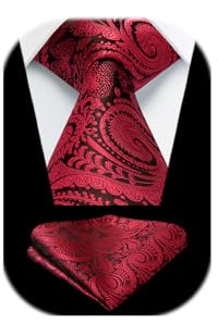 HISDERN män paisley slips formell ledig blommig slips näsduk bröllop fest begravning slips set för män, röd, En Storlek