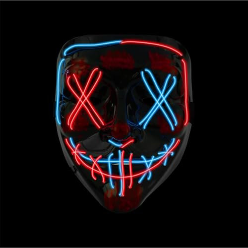Costumed Halloween Maske Purge LED - Kostümmaske steuerbar für Halloween, Fasching & Karneval als Kostüm & Verleidung für Herren & Damen (Farbauswahl) (blau/rot)