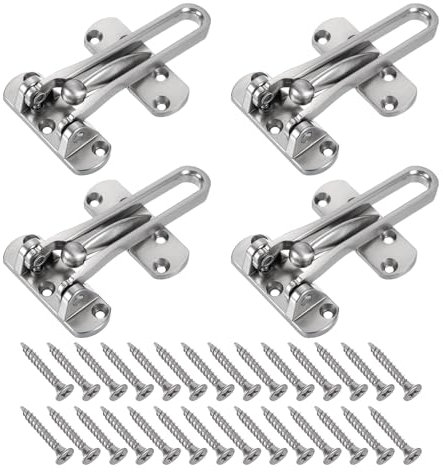 QUARKZMAN 4pz Altalena Barra Porta Serratura Zinco Lega Porta Sicurezza Chiusura Sicurezza Porta Fibbia con Viti per Casa Hotel Appartamento Argento