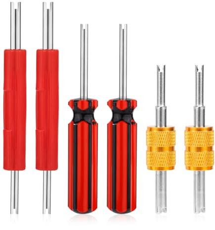 6pcs Valve Stem Removal Tool Kit, Tire AC Valve Stem Remover Tool Kit Tyre Air Conditioner Valve Stem Core Remover Tool Single and Dual Heads Air Conditioning Valve Core Remover Tool (Gold)