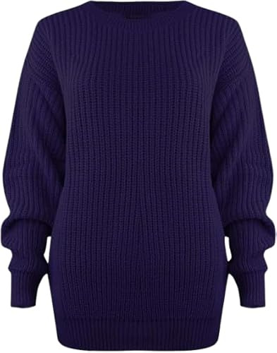 Pretty Attitude Oversized New Ladies Womens Chunky Baggy Jumper Knitted Sweater Thick Top S-XXL 8-22 (UK, Numeric, 12, 14, Regular, Regular, Navy)