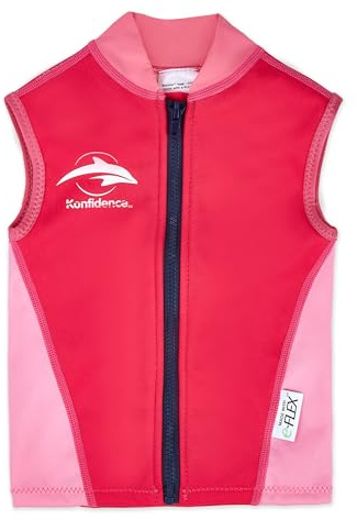 Konfidence Warma Kids Wetsuit Top - UV Protection Rash Vest Made from e-Flex Material with Recycled Plastic (Pink/Ruby, 2-3 Years)
