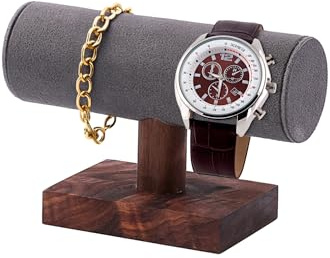 TINGSING Armbandhalter aus Walnussholz, T-Stange, Armbandständer für Verkäufer, Samt, Armreif-Organizer, Uhrenhalter für Damen, Armreifhalter, Armbandhalter für Zuhause oder Schmuckgeschäft, Grau