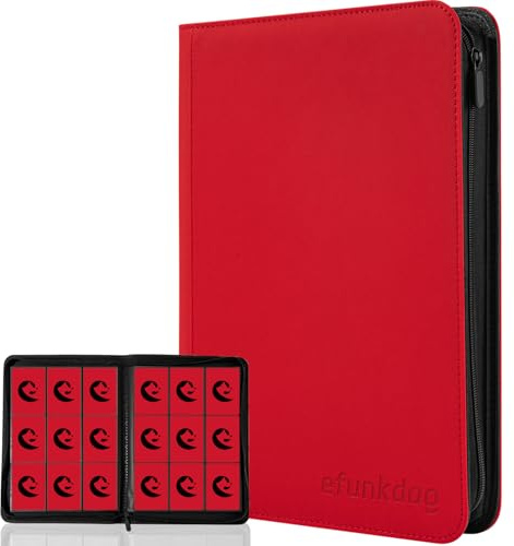 efunkdog Raccoglitore Carte, Album portacarte collezionabili 9 tasche Copertura in PU con cerniera, Capacità di 360 carte per TCG e carte sportive (Rosso)