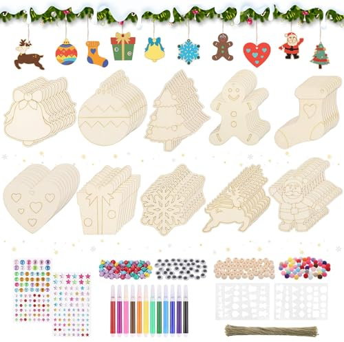 Juego de manualidades de madera, 285 unidades, colgante de madera para Navidad, niños, adornos para árbol de Navidad, decoración de madera, decoración de árbol, manualidades, Navidad infantil