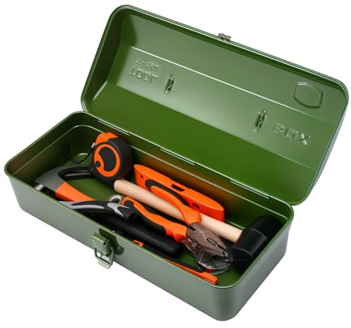 Metal Tool Box with Latch Rust Proof Tool Box Small Portable Tool Case with Handle 14.57x6.3x4.72in Lockable Metal Toolbox for Home DIY, Garage Tool Storage Box for Wrenches,Screwdrivers(GREEN)