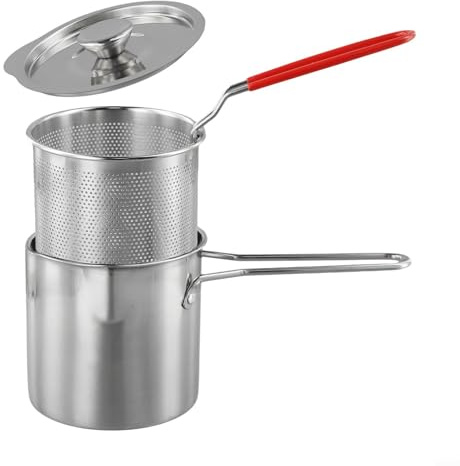 Olla de acero inoxidable con asas y termostato de calefacción mecánica, utensilios de cocina plateados multiusos con cesta para patatas fritas, verduras y carnes,