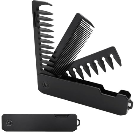 Peine plegable 3 en 1 para hombre, peine portátil y peine para barba con dientes finos y dientes para el cuidado de la barba y el peinado, compacto y adecuado para viajes (negro)
