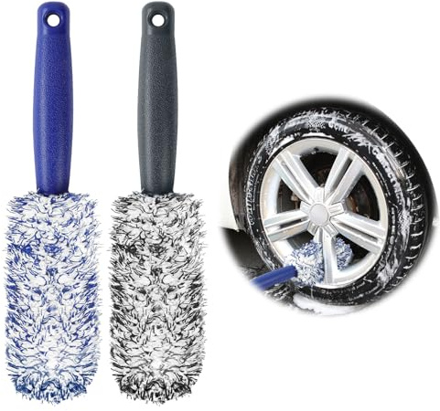 URAQT Spazzola Cerchi Auto, 2 Pezzi Microfibra Spazzola Ruote, Spazzolas Pulisci Cerchioni Auto, Spazzolas in Microfibra per Cerchi, Pulizia Auto,Senza Graffi,Manico Resistente per Tutti i Tipi Ruote