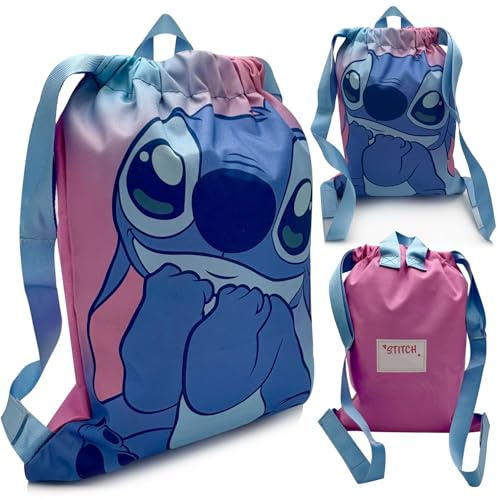 Sac de Sport Stitch Enfant – Sac à Dos Disney Lilo et Stitch – Sac Piscine Plage Gym Voyage 32x24,5cm 100% Polyester – Cadeau Fille Garçon Fan de Stitch