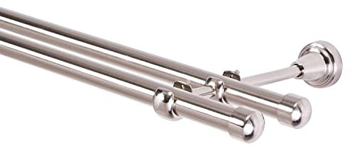 Gardinenstange 180 cm 2-läufig Edelstahloptik Gardinenstangenset aus Metall Vorhangstange Ø 19 mm doppelläufig
