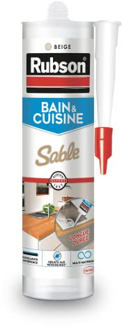 Rubson Mastic Bain & Cuisine Couleur Sable, Joint silicone multi-matériaux renforcé en antifongiques, mastic sanitaire coloré, souple & étanche, 280 ml
