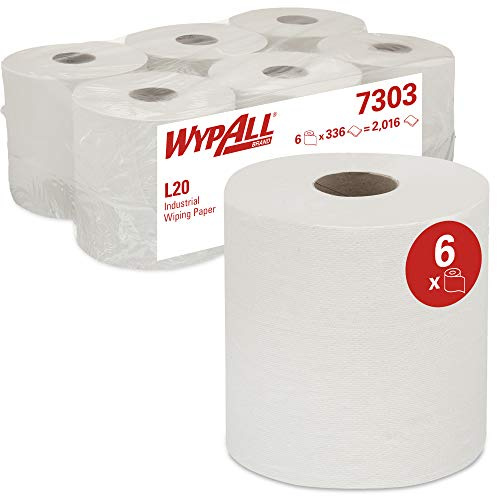 WypAll Industrial Wiping Paper L20 7303, 2-Ply, Centrefeed Roll, Airflex Technology, High Absorbency for Heavy-Duty Cleaning, White, 6 Rolls x 380 Sheets (2,280 Total)