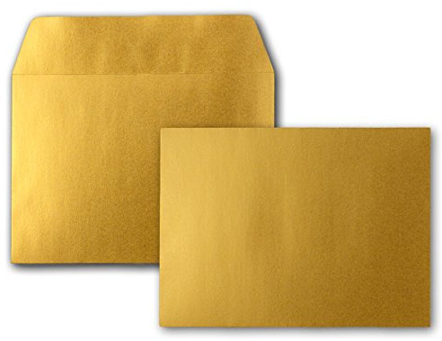100x Gold-Metallic Brief-Umschläge DIN C6 Format 11,4 x 16,2 cm - Haftklebung - Kuverts ohne Fenster - Weihnachten, Grußkarten & Einladungen