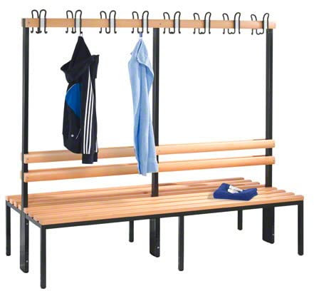 Sport-Tec Doppelseitige Garderobenbank ohne Schuhrost Umkleidebank 16 Haken, 165x200x75 cm