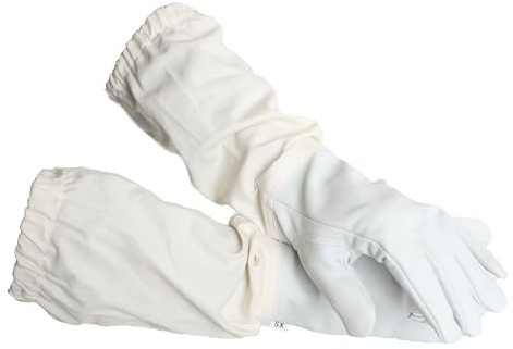 FOREST BEEKEEPING SUPPLY - Goatskin Leather Beekeeper's Glove with Long Canvas Sleeve & Elastic Cuff.(Medium)