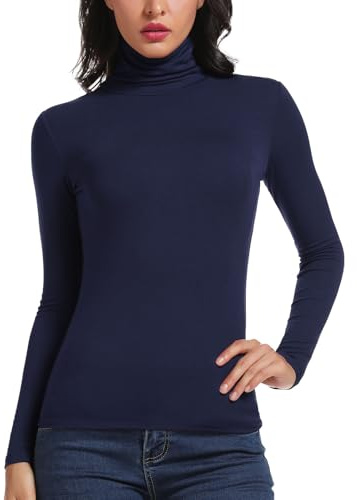 STARBILD Femme à Manches Longues Pull Col Roulé Basique Top Col Montant Hauts ,XXL,Bleu