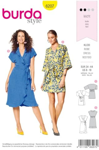 Burda B6207 Patron de Couture, Papier, Blanc, 34-44