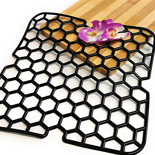 Kerafactum Tappetino in Gomma per Lavello - Antigoccia, Antiscivolo per Cassetti, Protettivo Quadrato - Colore Nero, 2 Pezzi