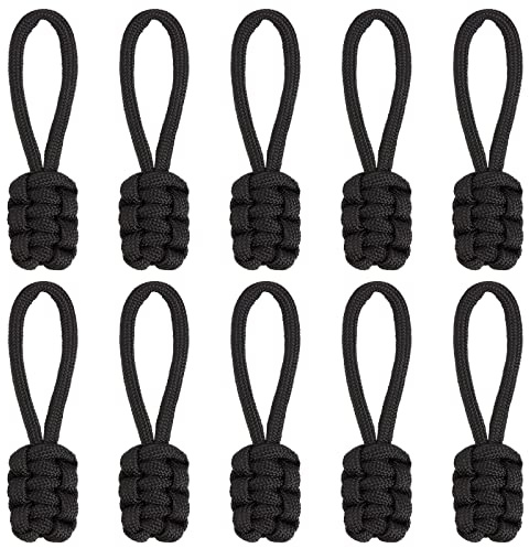GORGECRAFT 10 Pieza de Tiradores de Cremallera de Repuesto Universal de Nailon, Kit de Reparación de Cremallera Deslizante, Tirador de Cremallera, Fijador de Cremallera, Negro