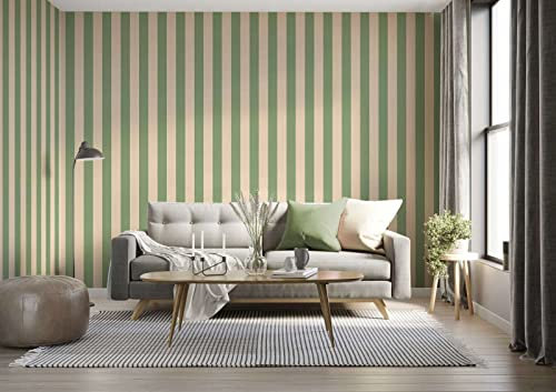 New Walls Papier peint à rayures vert beige apete pour salon, cuisine, chambre à coucher légèrement texturé et mat 10,05 x 0,53 m