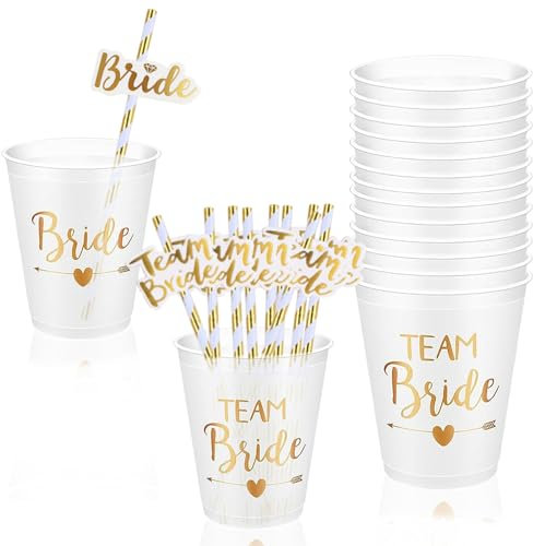 ZoneYan Vasos Despedida de Soltera Novia, Vasos de Chupito para Despedida de Soltera Tazas, Copa Team Bride y Bride, Despedida de Soltera Accesorios, Bachelorette Party Cup (16)