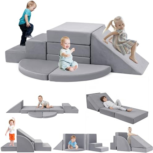 Tykacna Foam Climbing Blocks for Toddlers 1-3, Safety First Baby Climbing Blocks Indoor,Soft Play Set for Infant, Ideal Climbing Toys for 1 Year Old for Baby Gym/Toddler Playground（Grey