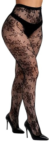 Buitifo kvinnor sexiga strumpbyxor mönstrade fisknätsstrumpor lår höga tights leggings, Svart Hh, one size