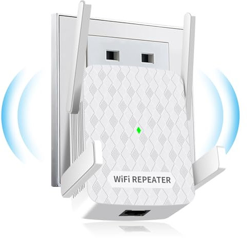 CINAMON WLAN Repeater 1200Mbit/s, Dualband 5GHz + 2.4GHz, bis zu 200 m² Abdeckung, Ethernet-Anschluss, WPS, für alle WLAN Geräte