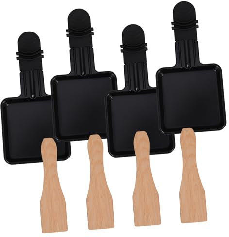 TOPBATHY Electric Raclette Grill 4 Square Cheese Melting Pans and Wooden Spatulas, Small Non-Stick Raclette Pan Set for Home Barbecue and Outdoor Cheese Melter