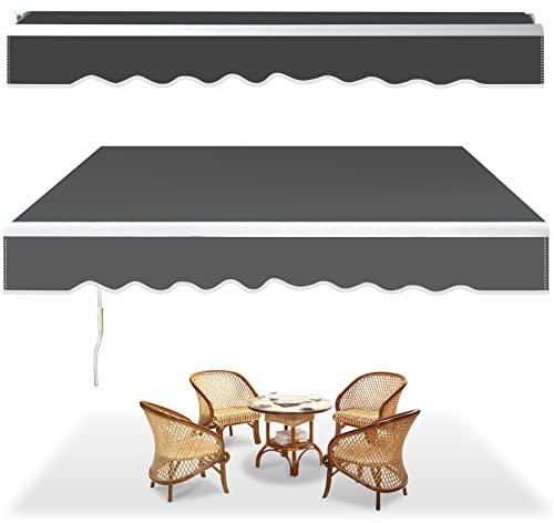 Hebitod DIY Manual Patio Awning, 2.5x2m Retractable Manual Awning with Hand Crank Patio Garden Sun Shade Canopy Gazebo, Anti-UV and Waterproof for Courtyard, Balcony, Grey