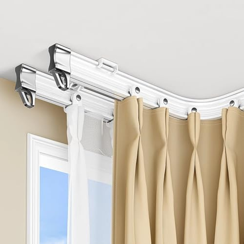 Generico Binario per Tende Pieghevole, Flessibile Silenzioso, Doppio Soffitto, Curvo Regolabile, in Plastica con Nucleo di Acciaio, Bianco, Liscio