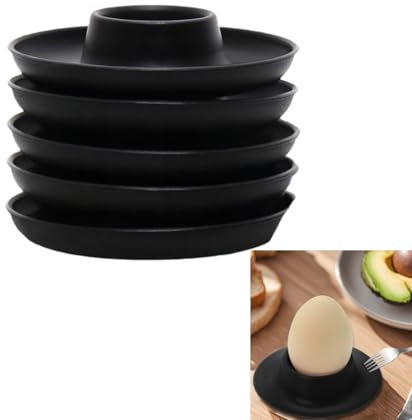 Liyun Lot de 6 coquetiers en Plastique incassable pour Camping - avec étagère Pratique et Protection Anti-débordement - Noir Mat Support Oeuf a la Ooque, Oeuf Empilables pour Petit Déjeuner