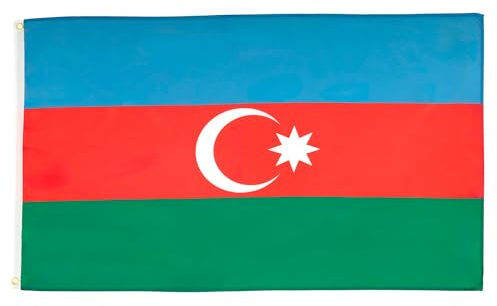 AZ FLAG - Lote de 2 banderas azerbaiyanas - 90 x 60 cm - Bandera de Azerbaiyán 100% poliéster con ojales metálicos integrados