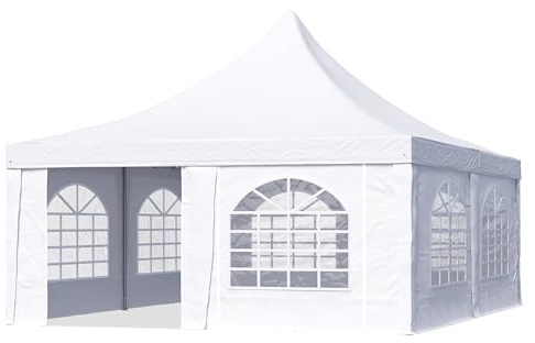 TOOLPORT Pagoda Tent Pavilion 5x5 m – Quick & Easy to Set Up with Windows – Durable White 700g PVC Tarp