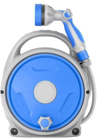 Enrouleur de tuyau multifonction avec buse de pulvérisation réglable, rétractable, compact et portable pour économiser de l'espace, idéal pour l'arrosage du jardin, le lavage et le nettoyage de la