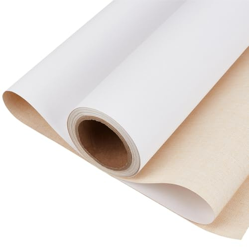 GORGECRAFT Rollo de Lienzo de Lino de 5 m 28cm de Ancho Tela Blanca Imprimación A Mano Textura Media Pintura Al Óleo Y Acrílica. Ideal para Artistas para Pintar para Manualidades para Decorar Fondos.