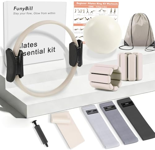 FunyBill Kit d'anneau de Pilates, équipement de Pilates pour la Maison avec Poids pour Chevilles et Poignets et Bandes de résistance, adapté aux débutants, Excellent Choix de Cadeau pour Femme