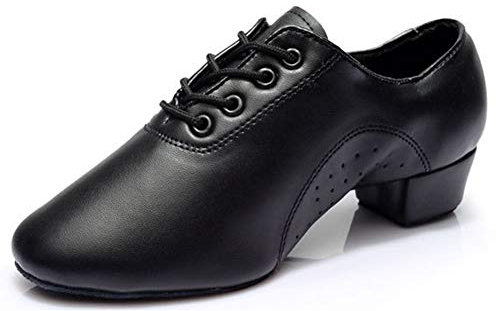 Herren Tanzschuhe Latein Salsa Jazz Tango Schwarze Lederschuhe für Männer Jungen (38, Schwarz)
