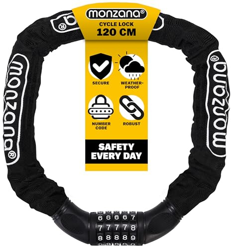 Monzana Antivol pour vélo 120 cm Code à 5 Chiffres Haute sécurité chaîne 6mm d'épaisseur Cadenas Verrouillage Moto Combinaison Acier trempée Anti-Corrosion