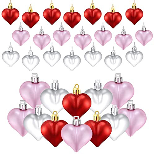 24 st hjärtkula romantisk hjärtformad dekoration i plast för upphängning på alla hjärtans dag mors dag dekoration för mors dag (röd rosa silver)