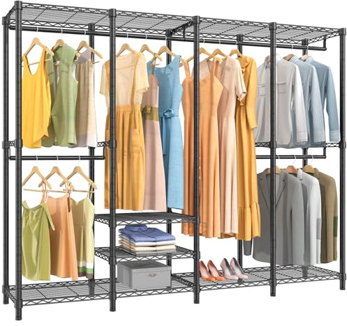 VIPEK V40 Heavy Duty Clothes Rail with Shelves, 193 x 40 x 194 cm, Black | L-Shape or Horizontal Types, L Shaped Clothes Rail For Bedroom, Walk-in Closet, Corner, Max Load 504 kg