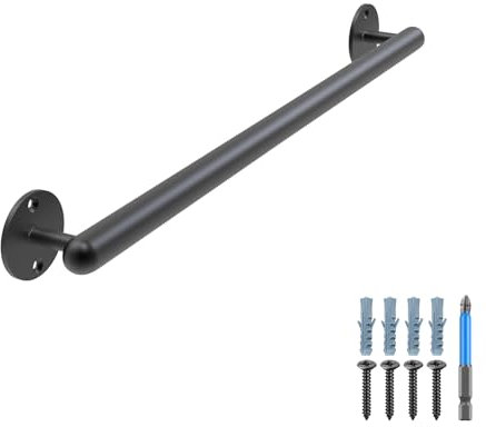 Dolibest Handlauf Metall, 61cm Treppenhandlauf Schwarz Wandhandlaufe Geländer Treppengeländer Haltegriff Innen Außen 3.3cm Runde Rutschfest Wandmontage Sicherheitsgriff für Jüngere/Kinder/Behinderte