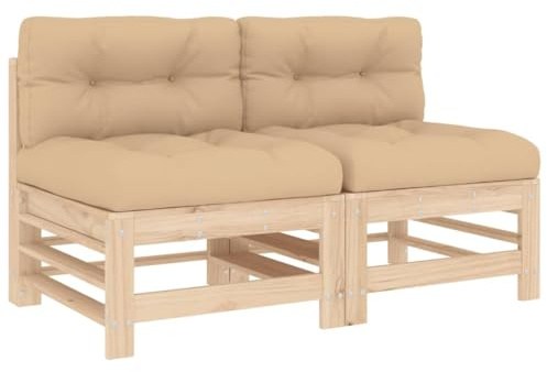 vidaXL Sofás centrales con Cojines 2 uds Madera Maciza de Pino, sofá intermedio, sofá de Exterior, sofá de Patio, sofá de jardín, sofá Modular
