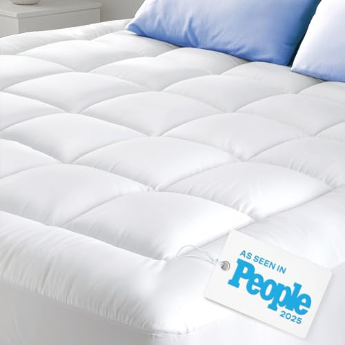 Niagara Sleep Solution Cloud-Like Queen Mattress Topper - 100% Cotton Top Mattress Pad for Back Pain Relief - Breathable & Naturally Cooling for Hot Sleepers, White