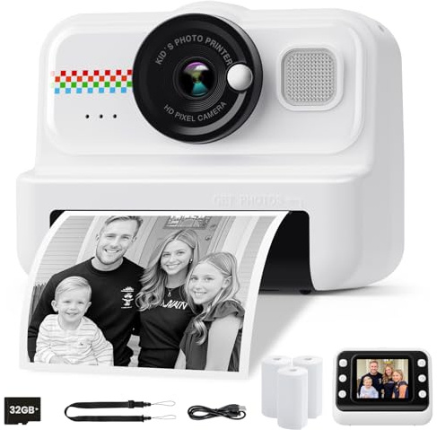 HiMont Kids Instant Print Camera, 1080P HD Kids Camera Instant Print with 3 Rolls Print Paper & 32GB Card, Ideal Kid Toys Gifts for Boys & Girls Age 3-14 (Black)