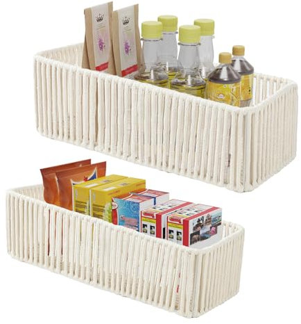 Yawinhe Set di 2 Cestini Portaoggetti Intrecciato in Corda di Cotone, Fatti a Mano in Macramè, Decorazione Cestini Stoccaggio per Bagno, Camerette, Cucine, 2 Dimensioni, Bianco, SNL002W