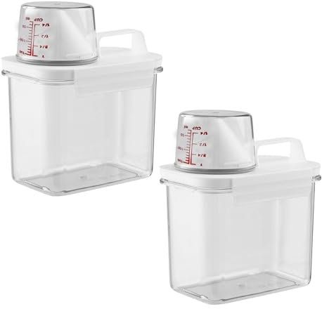YILANJIN 2 Piezas Dispensador de Detergente, Contenedor Transparente de Almacenamiento con Taza Medidora, Plástico Transparente, Recipientes para Cereale, Storage Container para Detergente, Cereales